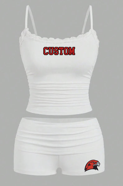Varsity Layered Text & Logo Lace Trim Tank and Boy Shorts Set