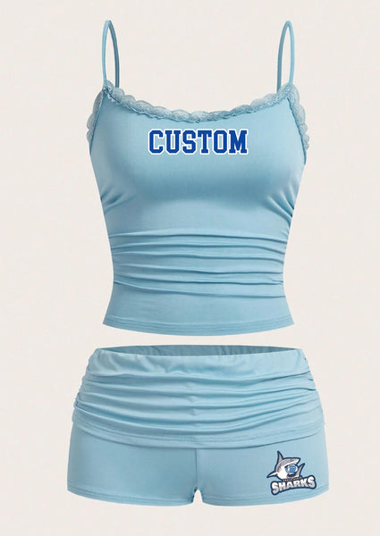 Varsity Layered Text & Logo Lace Trim Tank and Boy Shorts Set