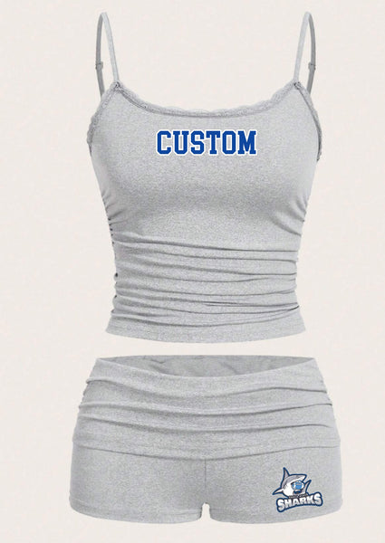 Varsity Layered Text & Logo Lace Trim Tank and Boy Shorts Set