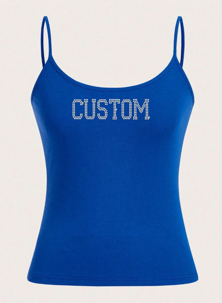Varsity Rhinestone Skinny Strap Tank