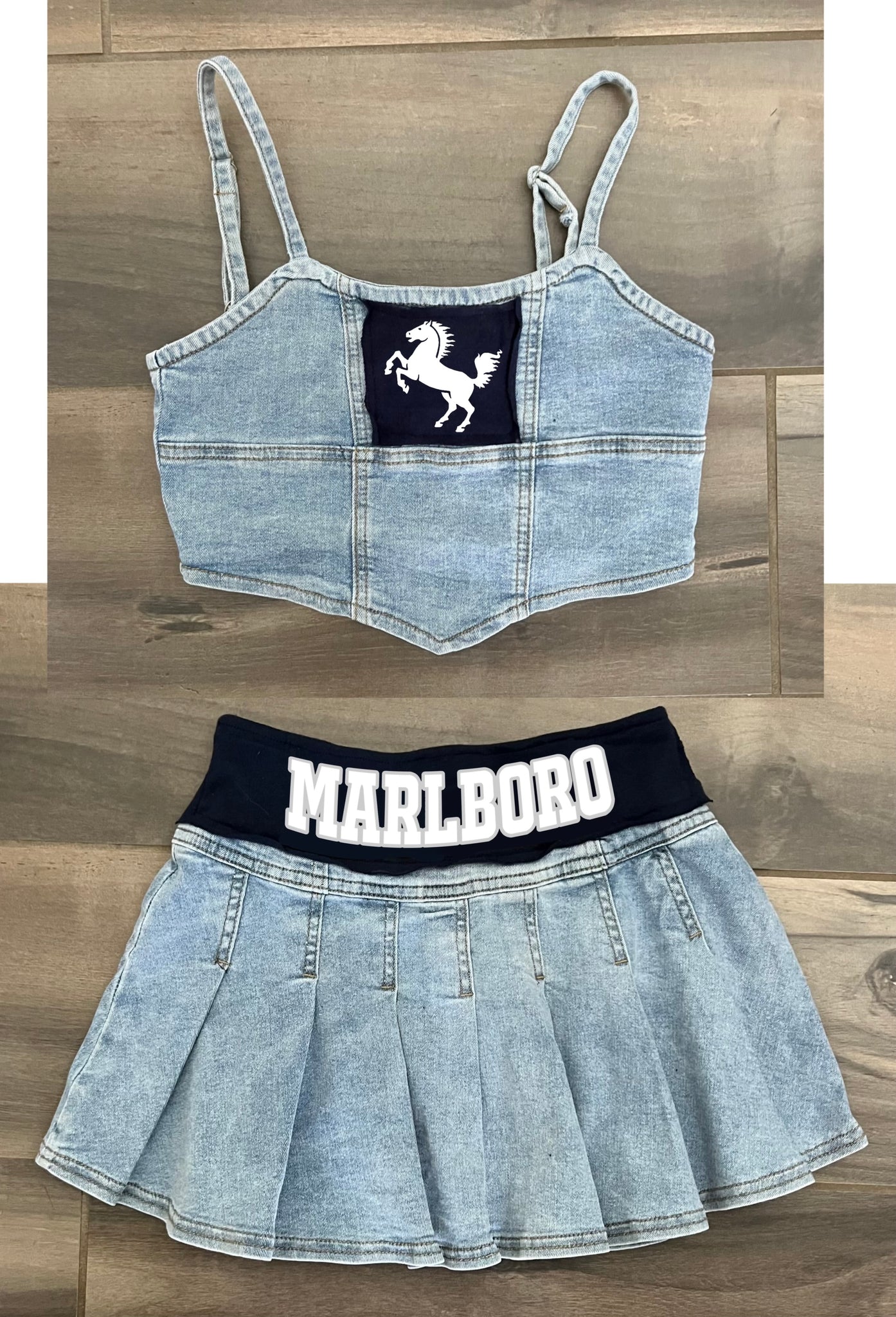 Denim Crop Top and Skirt Set