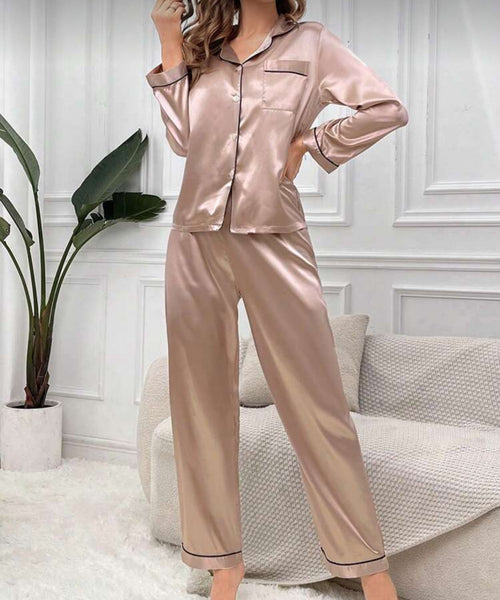 Satin Long Sleeve Shirt and Pants Pajama Set