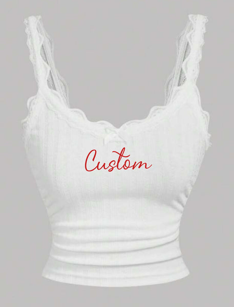 Lace Trim Script Crop Top