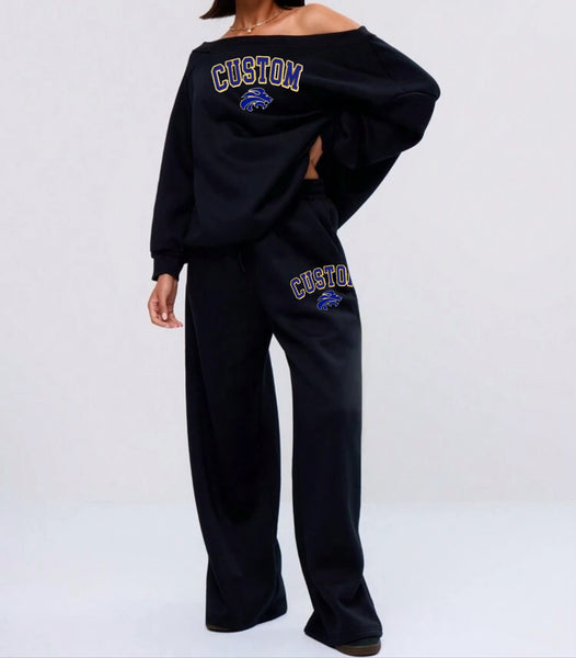 Varsity Off Shoulder Sweatshirt and Sweatpants Set