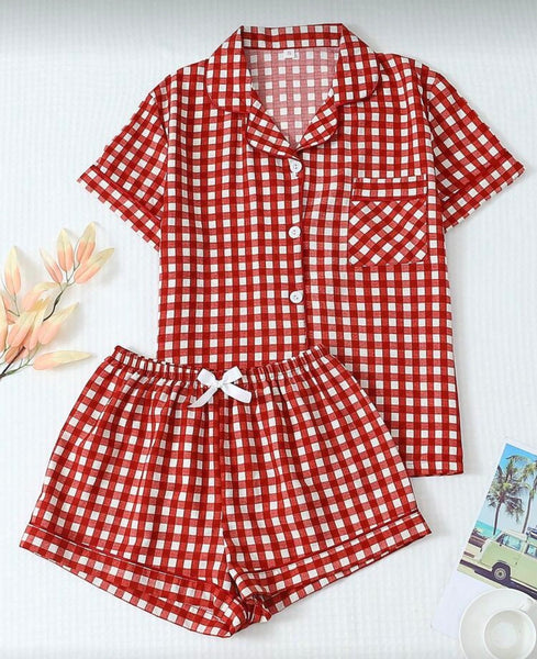 Gingham T Shirt and Shorts Pajama Set