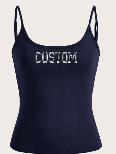 Varsity Rhinestone Skinny Strap Tank