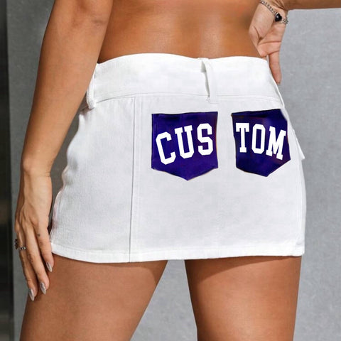 Buckle Pocket Patch Denim Mini Skirt