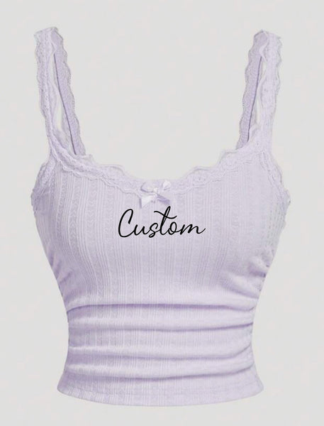 Lace Trim Script Crop Top
