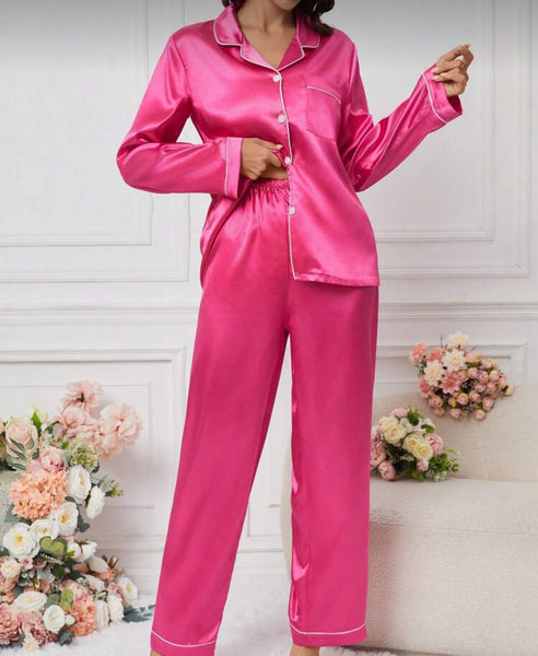 Satin Long Sleeve Shirt and Pants Pajama Set
