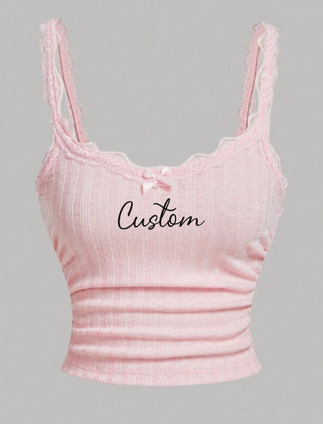 Lace Trim Script Crop Top