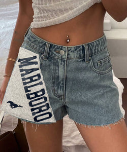 Cutoff Denim Shorts with Front Patch