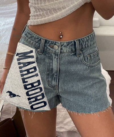 Cutoff Denim Shorts with Front Patch