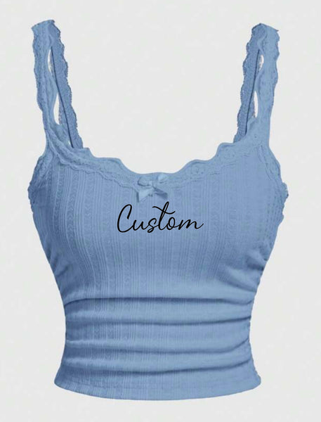 Lace Trim Script Crop Top