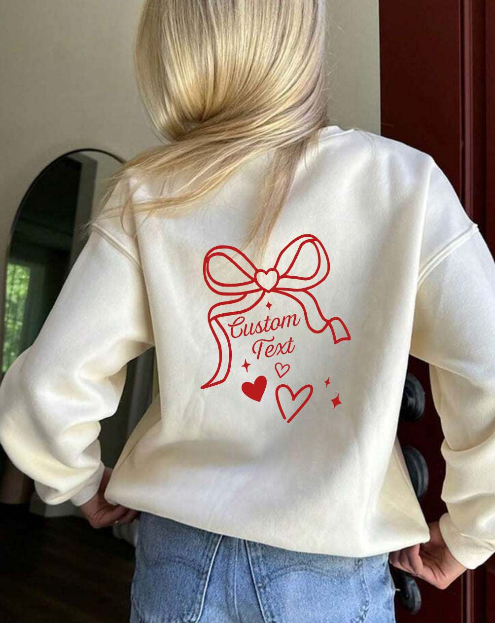 Girly Bow Script Hearts Crewneck