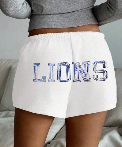 Rhinestone Text Mini Shorts