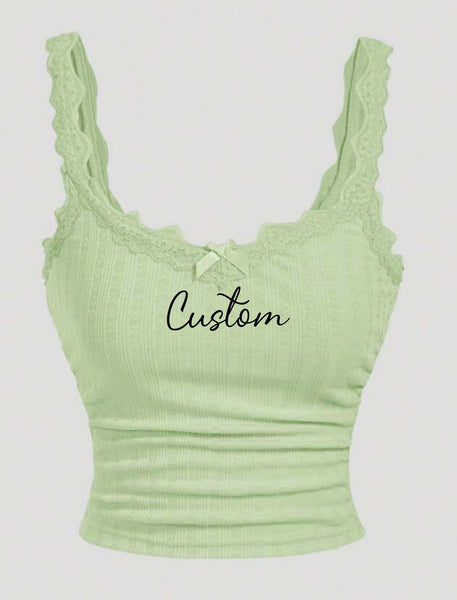 Lace Trim Script Crop Top