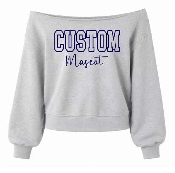 Outline Text and Script Off Shoulder Crewneck