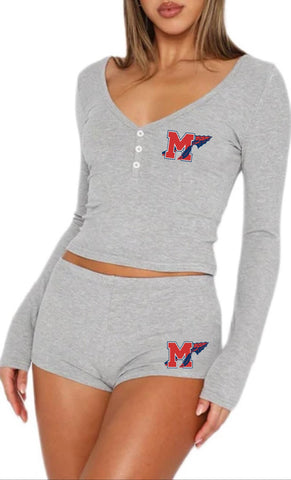 Button Long Sleeve and Shorts Set