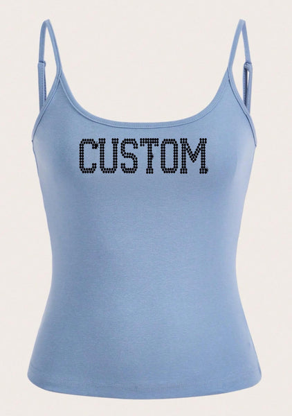 Varsity Rhinestone Skinny Strap Tank