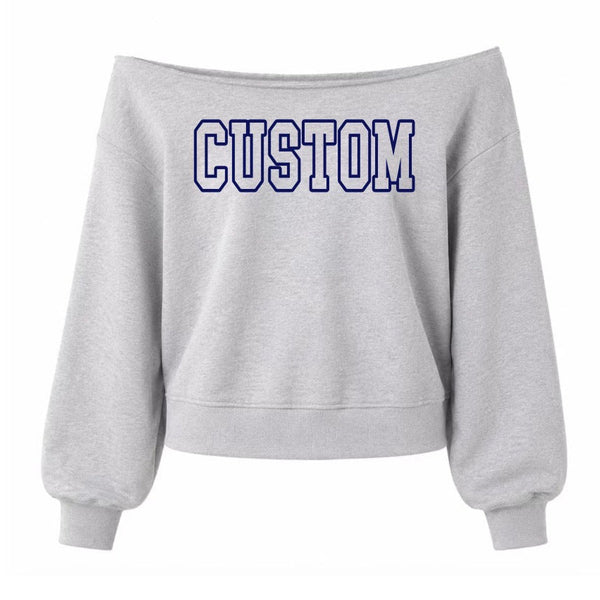 One Line Outline Text Off Shoulder Crewneck