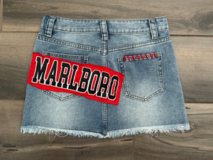 Denim Mini Skirt with Hand Stitched Pocket
