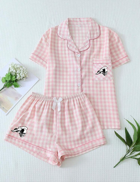 Gingham T Shirt and Shorts Pajama Set
