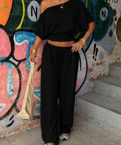 Off Shoulder Tee and Sweats Set