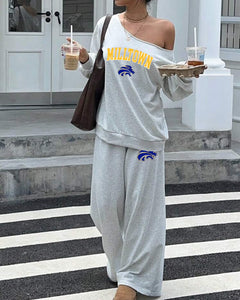 Loose Off Shoulder and Pants Pants Set