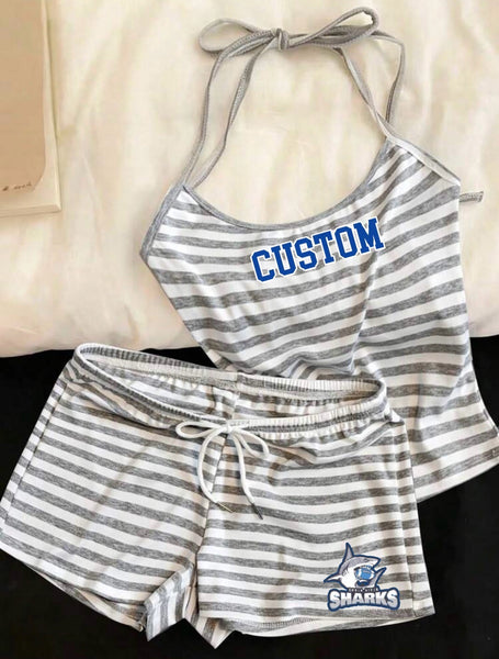 Striped Halter Tank And Shorts Set