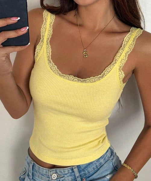 Ribbed Logo Lace Tank