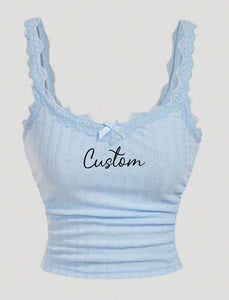 Lace Trim Script Crop Top
