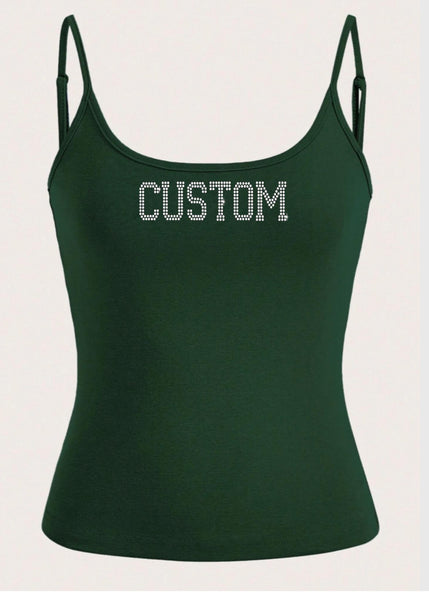 Varsity Rhinestone Skinny Strap Tank