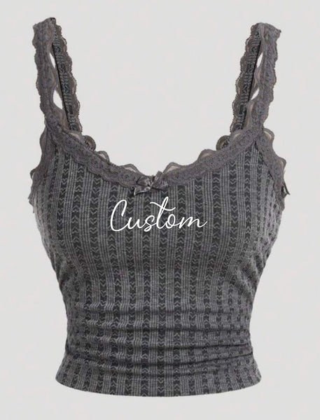 Lace Trim Script Crop Top