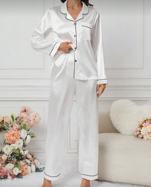 Satin Long Sleeve Shirt and Pants Pajama Set
