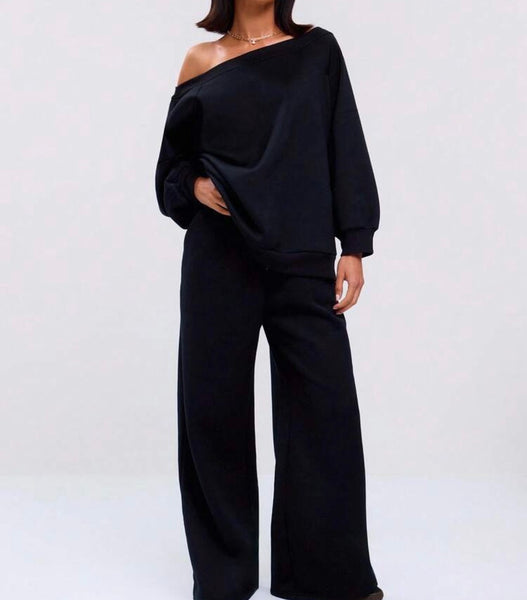 Rhinestone Logo Off Shoulder Sweatshirt and Sweatpants Set (Copy)