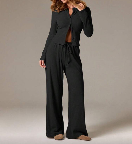 Button Up Cozy Long Sleeve and Pants Set
