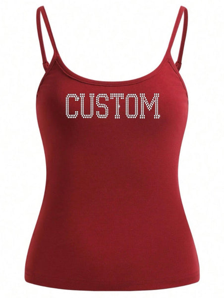 Varsity Rhinestone Skinny Strap Tank