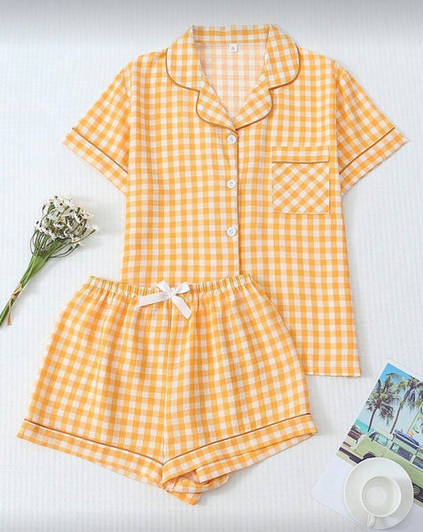 Gingham T Shirt and Shorts Pajama Set