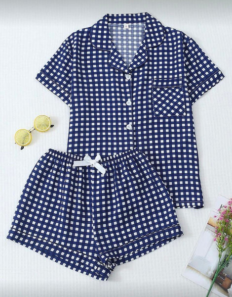 Gingham T Shirt and Shorts Pajama Set