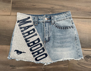 Patched Front Mini Skirt with Hand Stitched Pocket