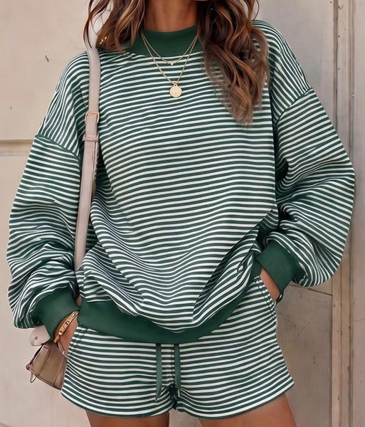 Striped Mock Neck and Shorts Set