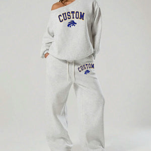 Varsity Off Shoulder Sweatshirt and Sweatpants Set