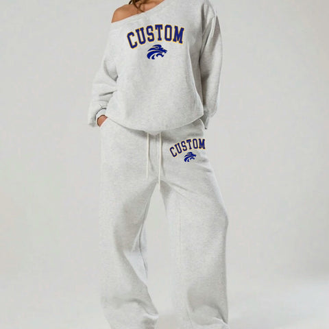 Varsity Off Shoulder Sweatshirt and Sweatpants Set