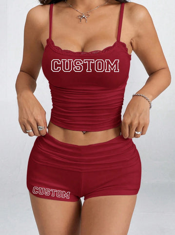 Varsity Lace Trim Tank and Boy Shorts Set