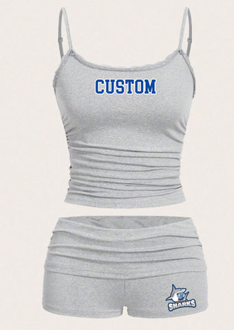 Varsity Layered Text & Logo Lace Trim Tank and Boy Shorts Set