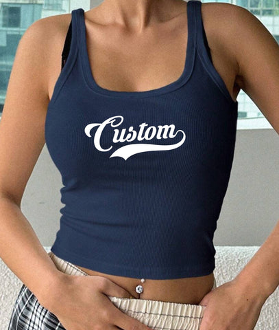 Underlined Script Ribbed Tank