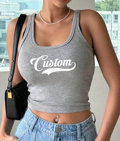 Underlined Script Ribbed Tank