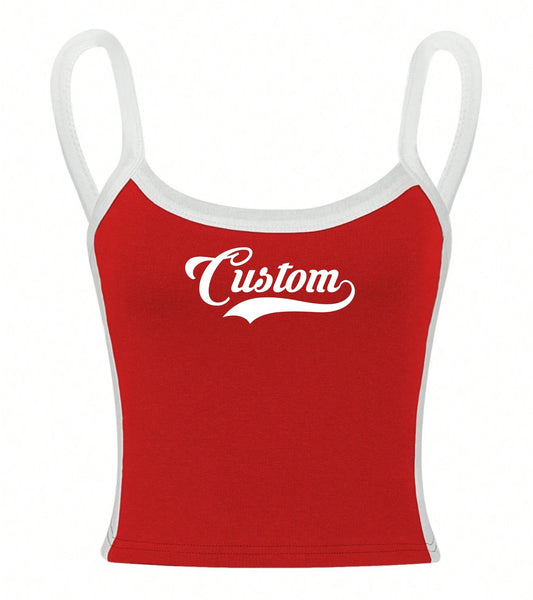 Underline Script Contrast Stitching Tank