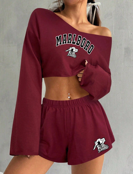 Off Shoulder Long Sleeve and Shorts Set