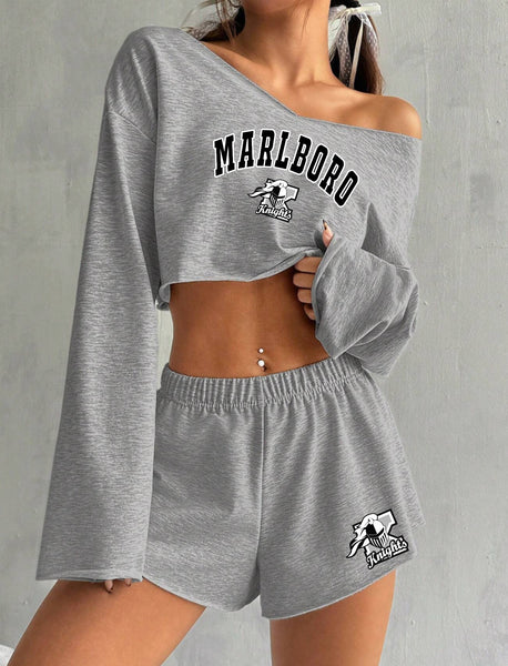 Off Shoulder Long Sleeve and Shorts Set